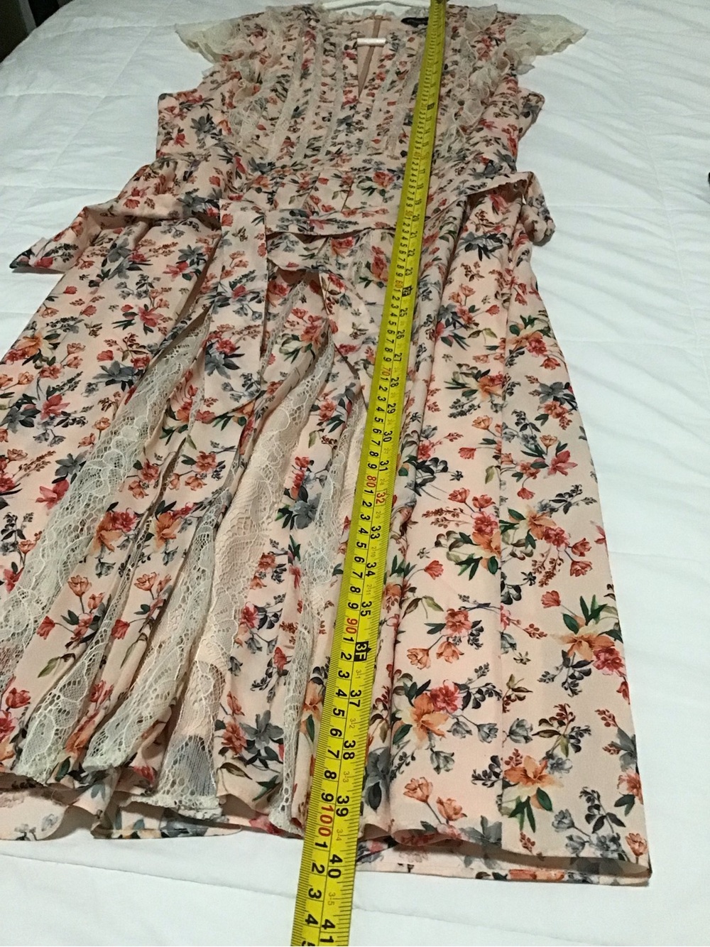 French Connection Blush Floral Lace-Trim Midi Dress Size 8 - Picture 10 of 15